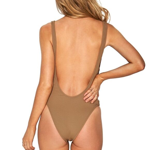 L*Space Mayra One Piece Swimsuit Ridin' High Camel Ribbed Low Back Side Cutout - Picture 5 of 5